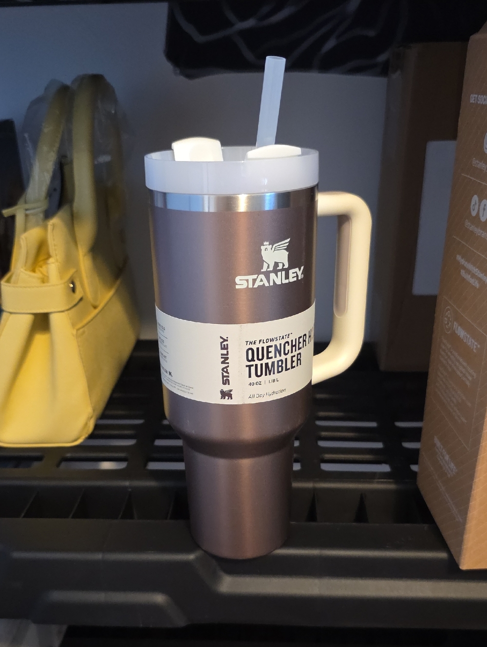 Stanley Metallic Brown Tumbler with Cream Lid and Handle **little Mark On Cup